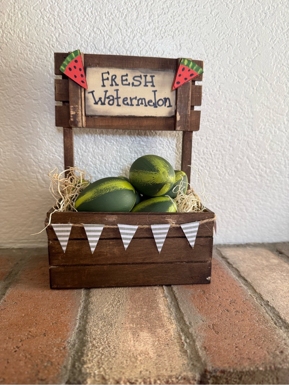 Fresh Watermelon Decorative Crate - Green Rustic Home Accent